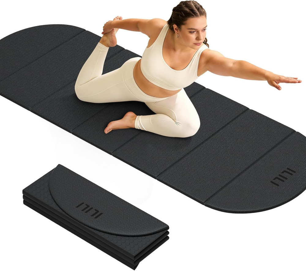 Extra Long Foldable Yoga Mat – 10mm Thick TPE, Portable & Comfortable 75″L x 26″