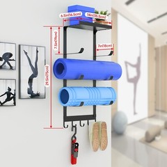 LSK Yoga Mat Holder Wall Mount, Black Yoga Mats Storage Rack, Home Gym Storag…