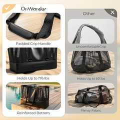 Large Mesh Beach Bag, Waterproof Bottom Tote, Structured Design Waterproof