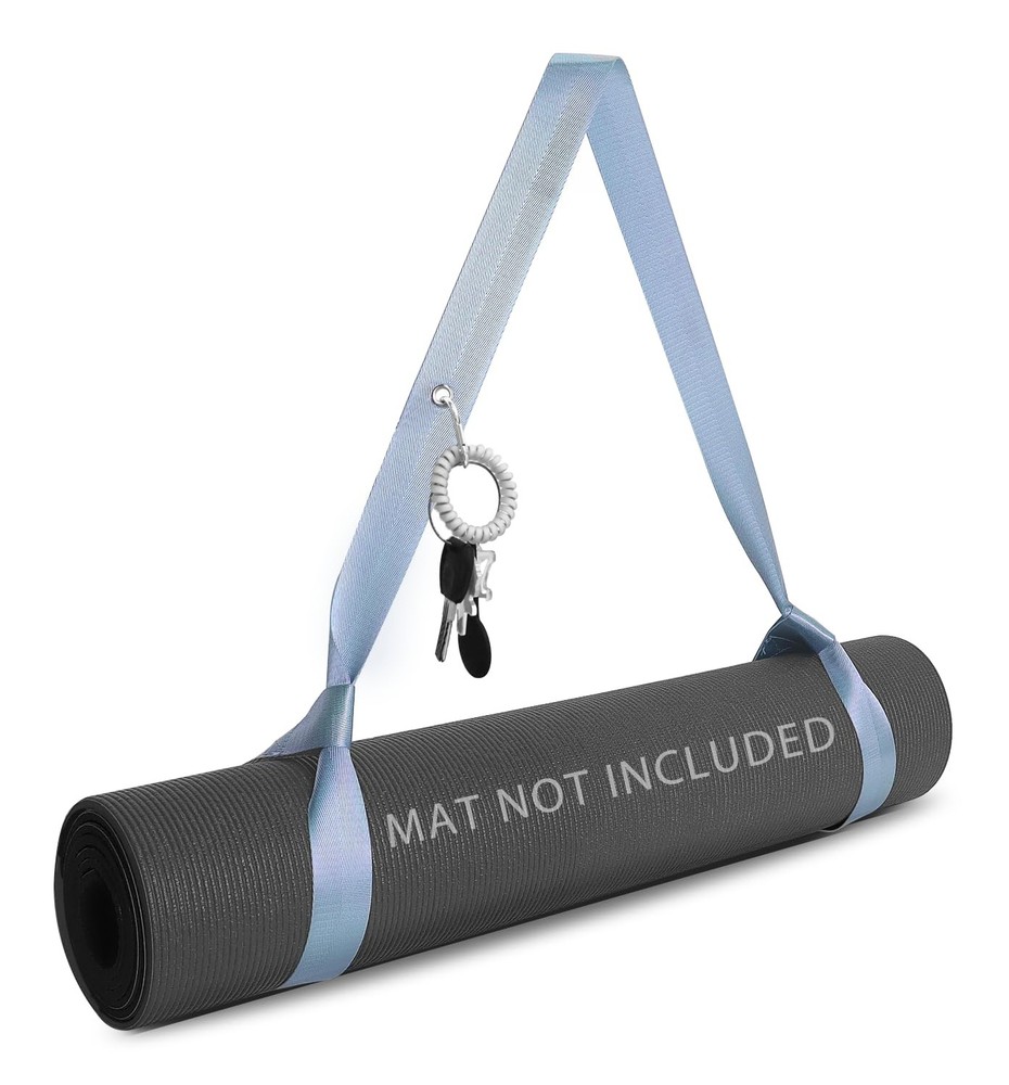 Yoga Mat Strap with Carabiner Clip, Adjustable Carrier for Long, Sky Blue