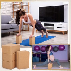 Cork Yoga Blocks 4-Pack Wide Non-Slip Support for Poses & Stretching