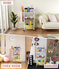 Yoga Mat Storage Rack with Wheels, 3 Tier Home Gym Workout Equipment Organizer f