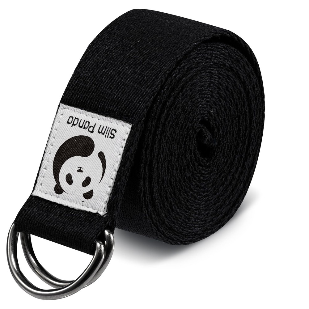 Slim Panda Yoga Strap for Stretching,Cotton with 6 Feet, Black