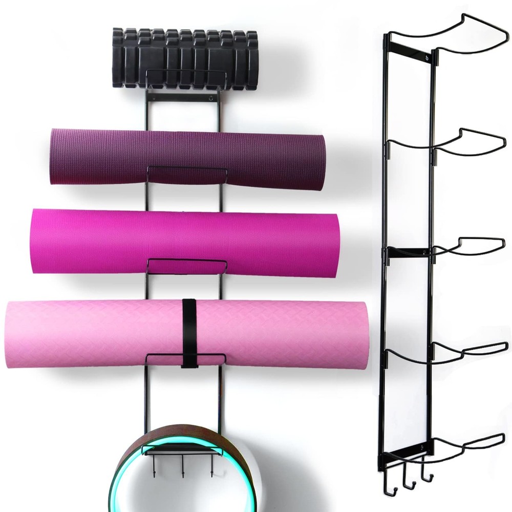 5-Tiers Yoga Mat Holder Wall Mount, Metal Storage Rack for Mats/Wheels, Foam …