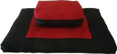 Zafu Zabuton Set, Relaxing Yoga Meditation Cotton Cushions, Mats Black/Red