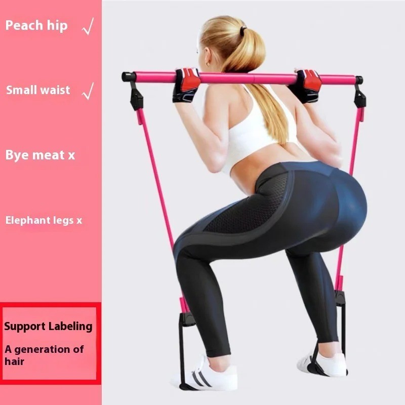 Pilates Bar Stick Resistance Band Home Gym Yoga Squat Toning Exercise Kit