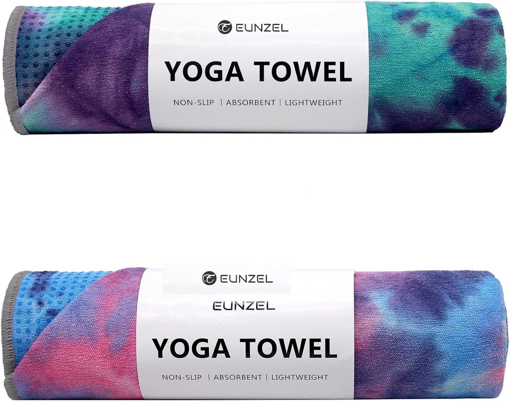 2 Pack Yoga Towel,Hot Yoga Mat Towel with Grip Dots Sweat Absorbent Non-Slip for