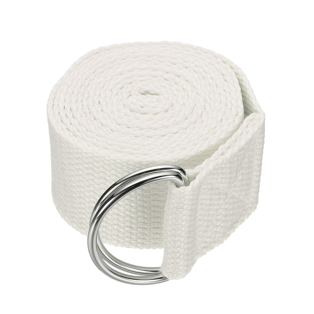 Yoga Strap with Adjustable Metal D Ring Buckle, 5.9ft & White