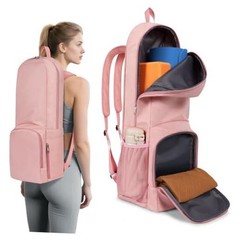 Yoga Mat Bag Carrier Zipper Closure Multi Functional Essential Pockets Pink