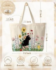 Large Tote Bag for Women – Canvas Tote Bag with Zipper Aesthetic Grass Cat