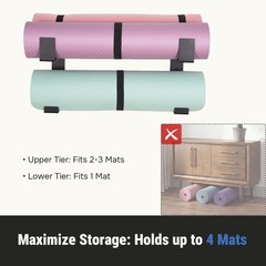 2 Tier Adjustable Width Yoga Mat Holder Protective Padding Wall Mount Steel