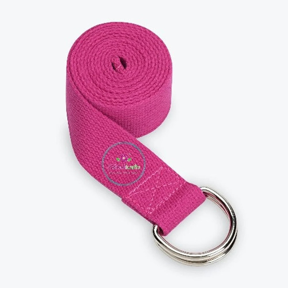 Handwoven Cotton Yoga Strap Extra Long with D-Ring Yoga Belt Pink
