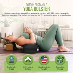 Yoga Bolster w/Natural Cotton – Many Color Choices – 2 Shapes – Carry Strap