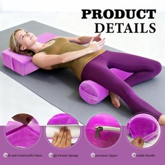 2 PCS Yoga Bolster Pillow Set Washable Velvet Cover Meditation Bolster with H…