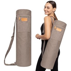 Canvas Yoga Mat Bag for Women & Large: 1/4″ to 2/5″ (7-10mm) Thick Mats Gray