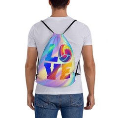 Love Volleyball Unisex Drawstring Backpack Bag Sport Gym Travel Swim Sackpack