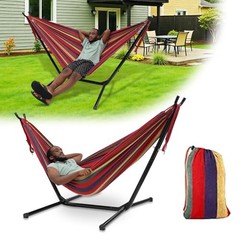 Hammock with Stand for Outside,600lb Weight Capacity Adjustable Height 3-in Red