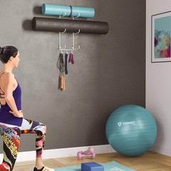 Space-Saving Metal Yoga Mat Holder with Hooks for Stylish Home Gym Organization