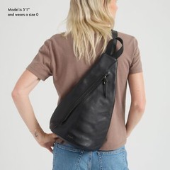 The Sak Geo Sling Backpack in Leather, Convertible Design, Black Medium