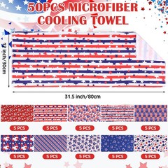 Hosuly 50 Pack 4Th Of July Cooling Towel Bulk Patriotic Style Ice Towel