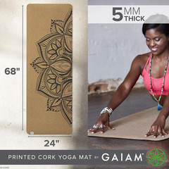 Gaiam Cork Yoga Exercise Mat | Natural Sustainable Cork Resists Sweat and Odors