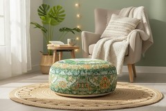 Indian Yoga Décor Pouf Cover Green Round Green Floor Pillow Case Room D
