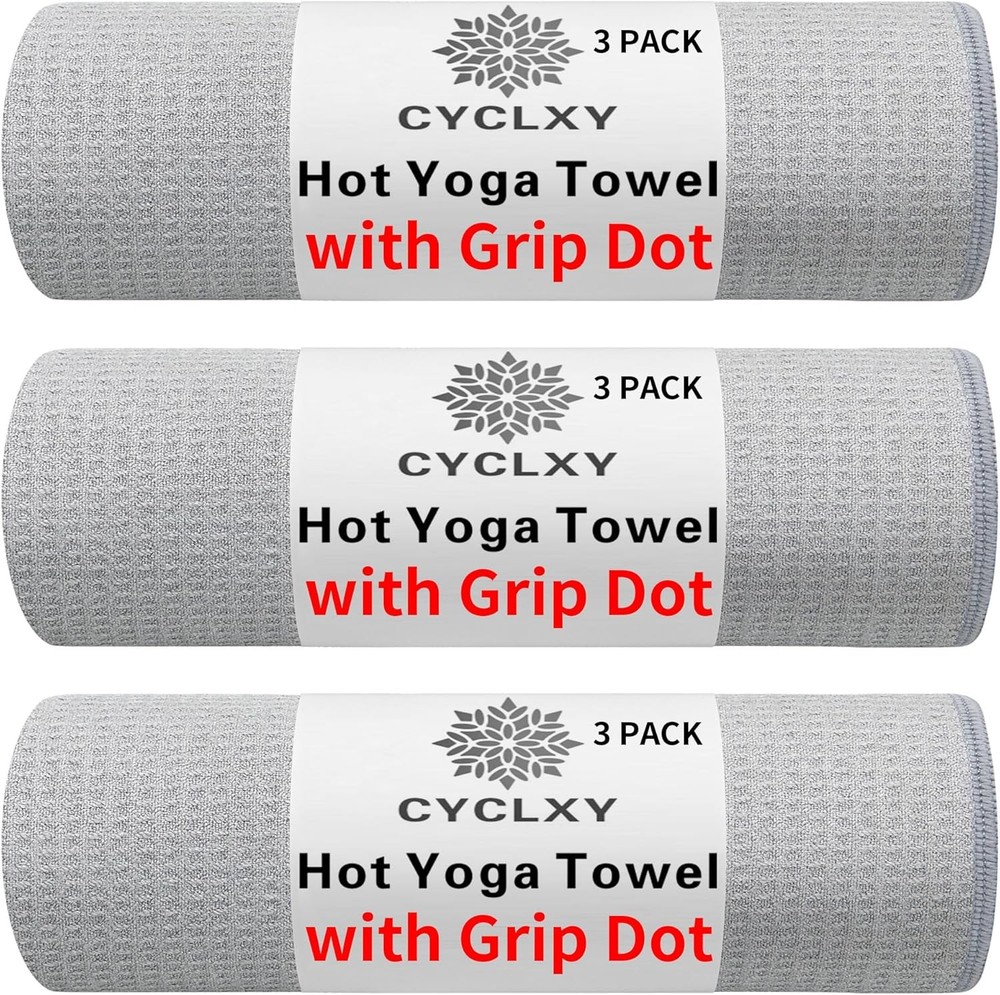3 Pack Yoga Mat Towels with Grip Dot, Hot Yoga Towel Non Slip Yoga Mat Towel