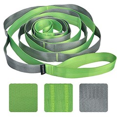 Yoga Straps Stretching Strap with 12 Loops Workout Poster, Straps Green+Grey
