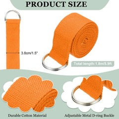 Yoga Strap with Adjustable Metal D Ring Buckle, 5.9ft & Orange