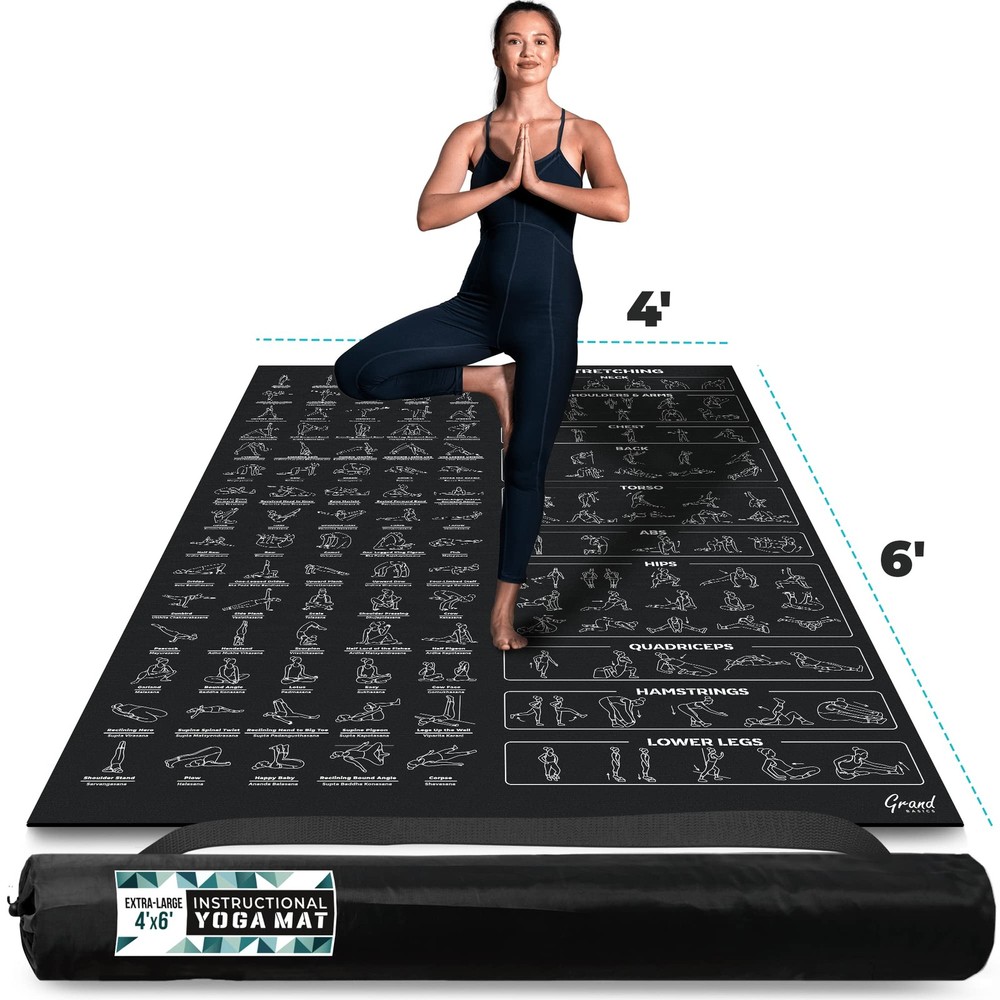 Extra-Large 6′ x 4′ Instructional Yoga Mat with Poses Printed On It – 2X Wide…