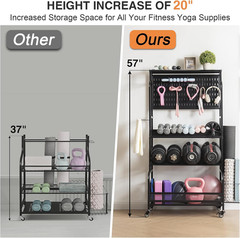 Taller Home Gym Storage Organizer, Yoga Mat Storage Rack with Hanging Board, Exe
