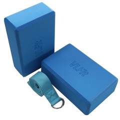 Yoga Blocks with High Density, with YogaDRing, Cotton, Stretch Band, Color Blue