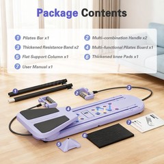 Pilates Board, Pilates Reformer Foldable, with Resistance Bands Purple