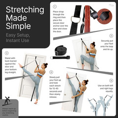 Stretching Strap with Door Anchor & Resistance Band – Leg Stretcher for Improvin