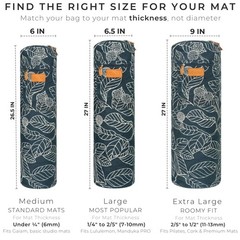 LARGE Yoga Mat Bag fits mats 1/4″ to 2/5″ (7-10mm) thick and 27″ x 6.5″ rolle…