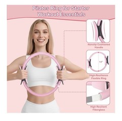 Pilates Kit for Women, 14-Piece Set, Pink, 14″ Ring, Ball, Bands