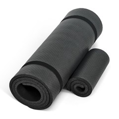 CAP Barbell Yoga Mat 1/2″ Thick with Carrying Strap & Knee Pad 71″x24″, Black