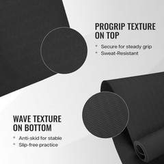Yoga Mat Sleek Yoga mediation Strap Non-Slip Textured Extra Wide & 6MM black