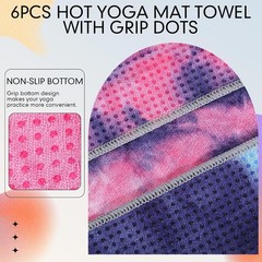 6 Pcs Yoga Towels with Grip Dots 72 x 25 Inch Non Slip Hot Yoga Mat Towel