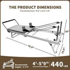 440LBS Pilates Reformer Foldable Pilates Equipment w/High Strength Alloy Springs
