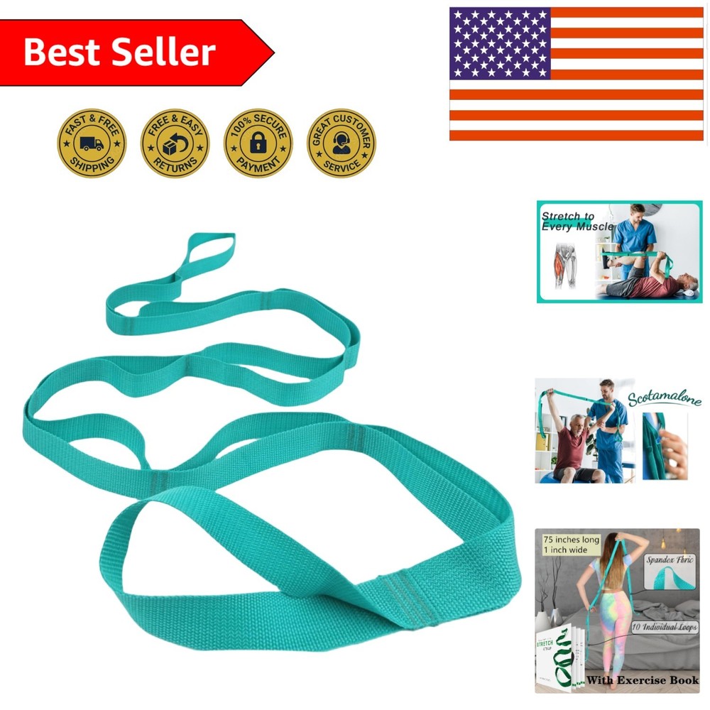 Versatile 10-Loop Yoga Stretching Strap for Enhanced Flexibility – Light Green