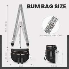 Black Leather Crossbody Fanny Pack – Large Leather Bum Bag for Women