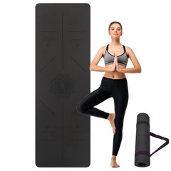 Non Slip TPE Yoga Mat 0.24″ Thick Black, 72″x24″ Anti-Tear Exercise Mat with …