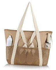Beach Bag Large Waterproof Sandproof Tote for Women with Zipper Medium Khaki