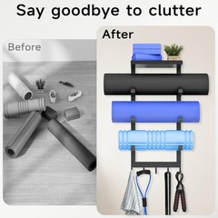 Yoga Mat Holder Wall Mount, Black Yoga Mats Storage Rack, Home Gym Storage wi…