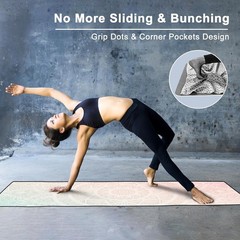 Yoga Towel with Corner Pockets, Non Slip Grip Dots Sweat Absorbent Hot