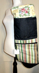 NWT ANNA WILLIAM Yoga Cargo Mat Bag BLACK DENIM / STRIPES, FLORAL TRIM / LINING