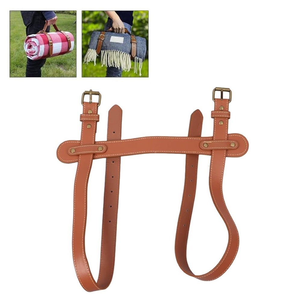 Picnic Blanket Strap, PU Leather Carry Strap Yoga Mat Carry Strap with Adjustable…
