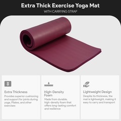 BalanceFrom Yoga Mat, 1″ Extra Thick Exercise Pilates Mat, Deep Wine (Used)
