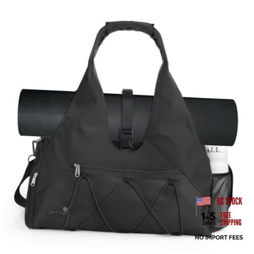 Gym Bag For Women With Yoga Mat Holder & Shoe Compartment & Wet Dry Black